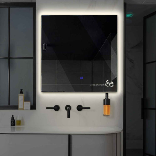 Square LED Mirror | Touch Button | Neutral White Light - Reyze Motivated Series Model 8