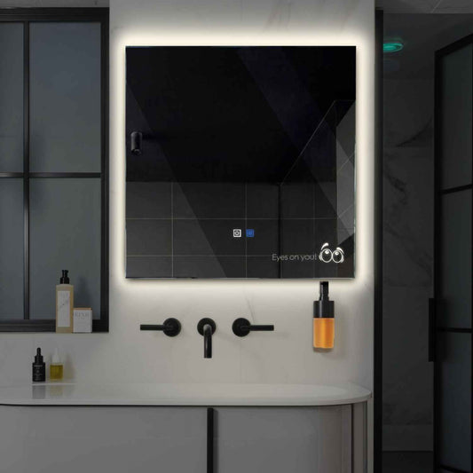 Square LED Mirror | Touch Buttons | Anti-Fog Function | Neutral White Light - Reyze Motivated Series Model 8