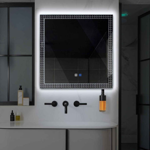 Square LED Mirror | Touch Buttons | Anti-Fog Function | Cool White Light - Reyze Official Series Model 3