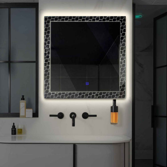 Square LED Mirror | Touch Button | Neutral White Light - Reyze Official Series Model 7