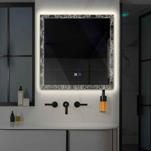 Square LED Mirror | Touch Buttons | Anti-Fog Function | Neutral White Light - Reyze Official Series Model 8