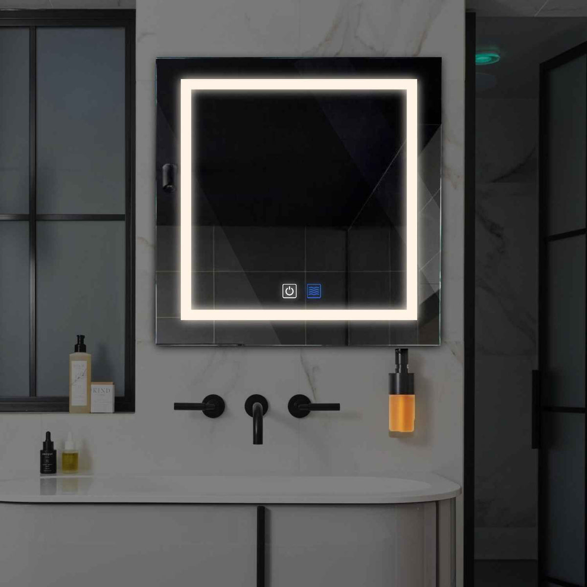 Square LED Mirror | Touch Buttons | Anti-Fog Function | Neutral White Light - Reyze Salono Series Model 1