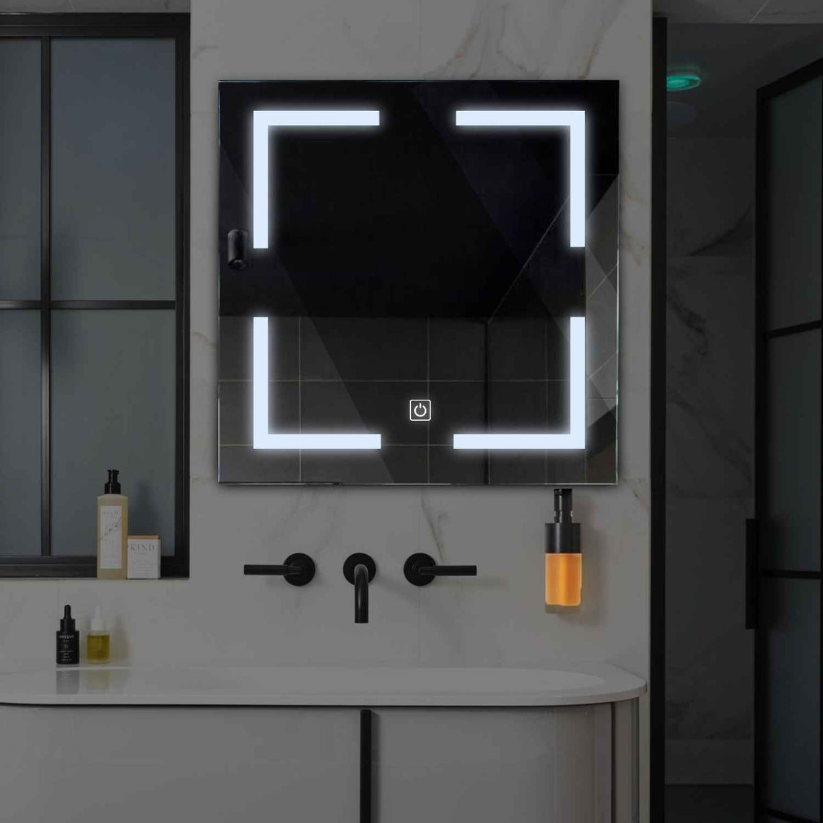 Square LED Mirror | Touch Button | Cool White Light - Reyze Salono Series Model 2