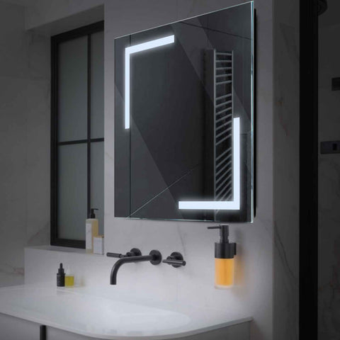Square LED Mirror | Wall Switch Control | Cool White Light - Reyze Salono Series Model 3
