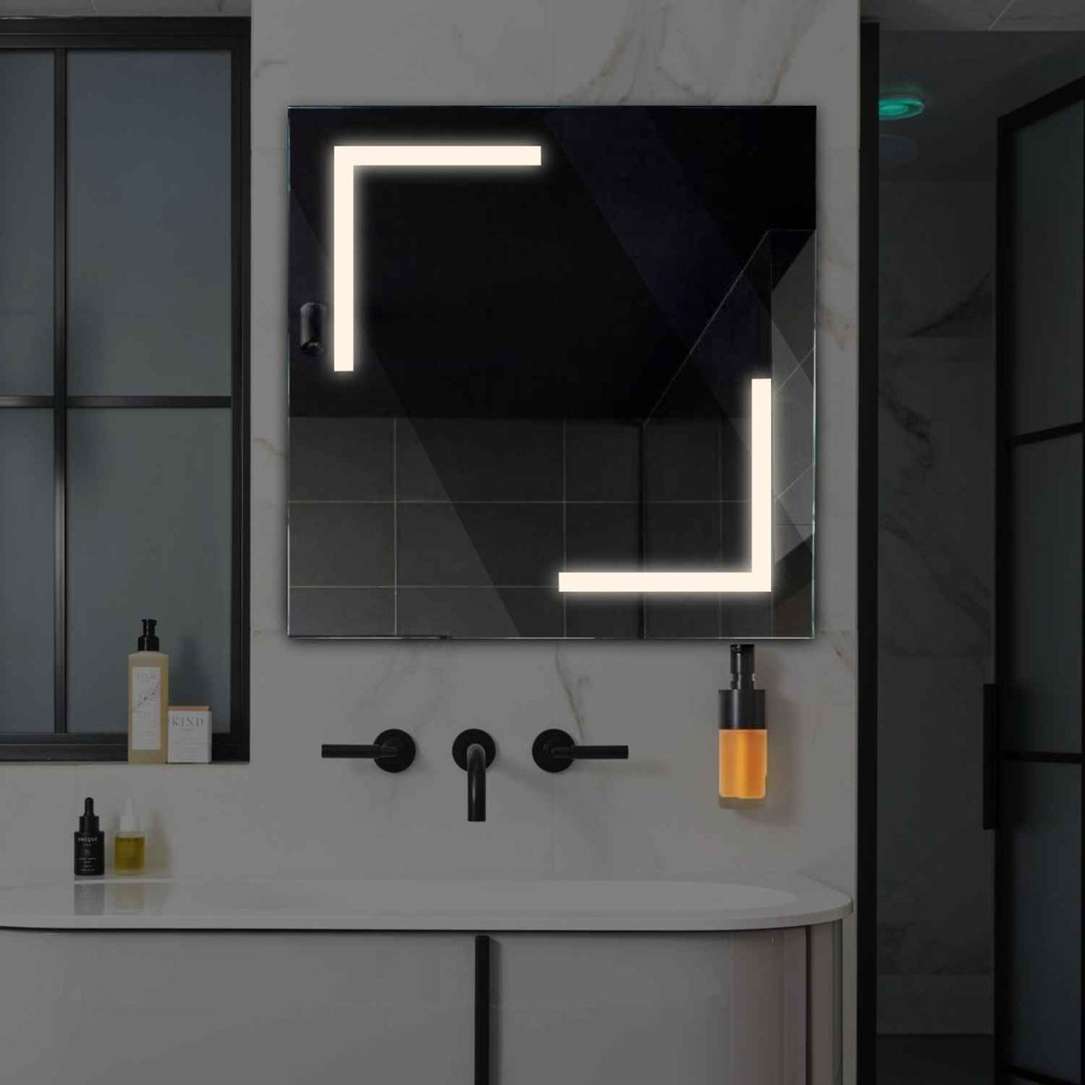 Square LED Mirror | Wall Switch Control | Neutral White Light - Reyze Salono Series Model 3