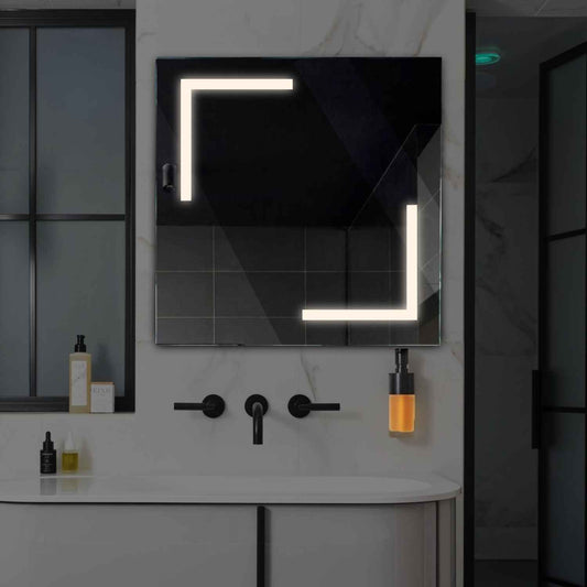 Square LED Mirror | Wall Switch Control | Neutral White Light - Reyze Salono Series Model 3