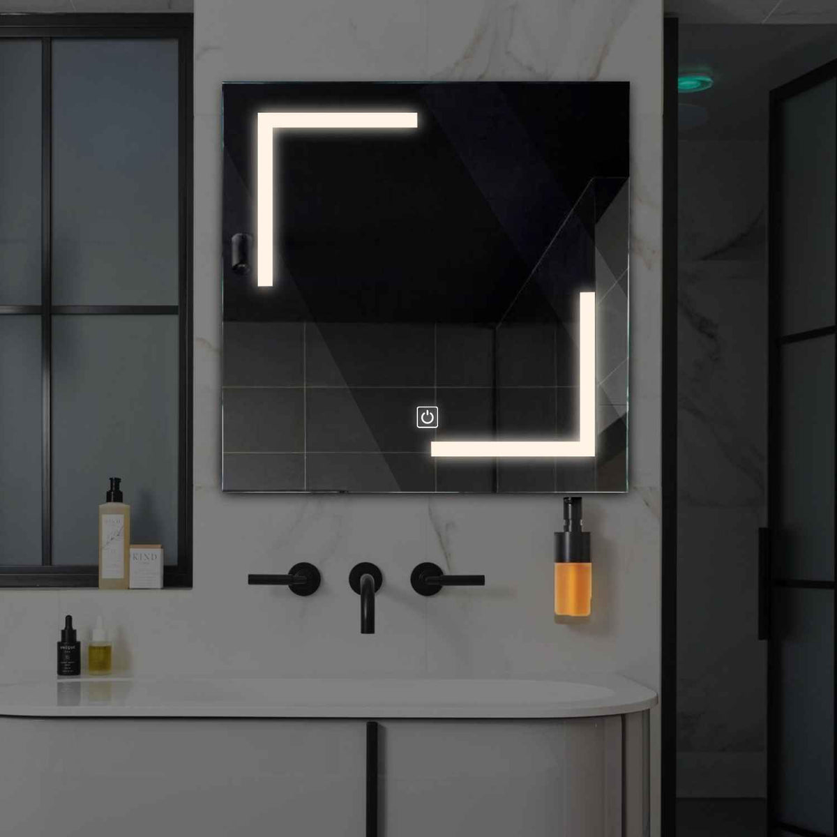 Square LED Mirror | Touch Button | Neutral White Light - Reyze Salono Series Model 3