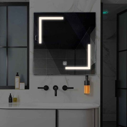 Square LED Mirror | Touch Button | Neutral White Light - Reyze Salono Series Model 3