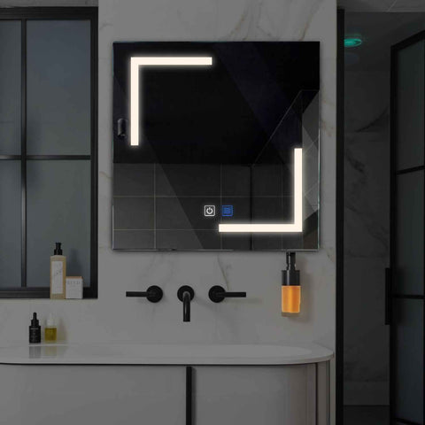 Square LED Mirror | Touch Buttons | Anti-Fog Function | Neutral White Light - Reyze Salono Series Model 3