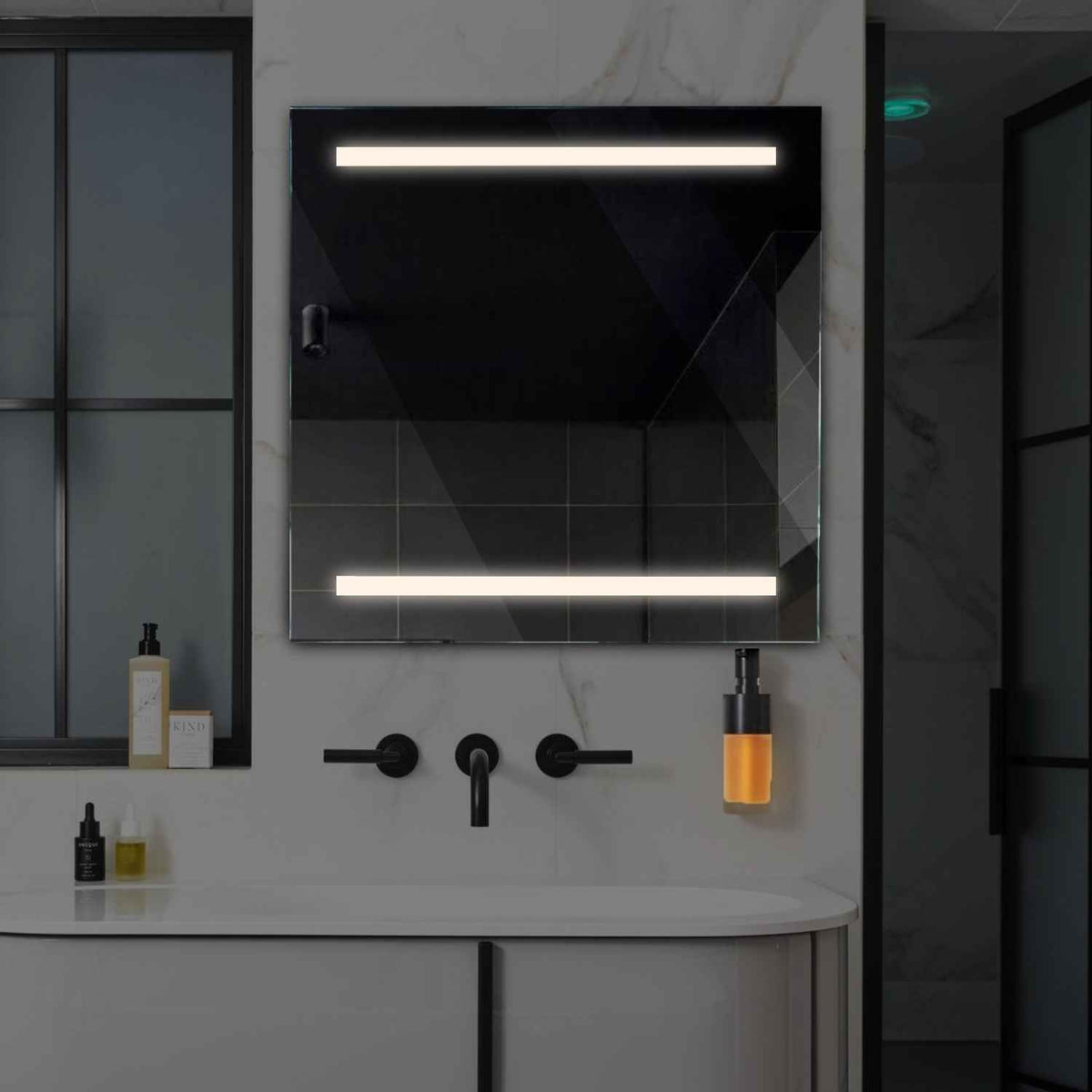 Square LED Mirror | Wall Switch Control | Neutral White Light - Reyze Salono Series Model 4