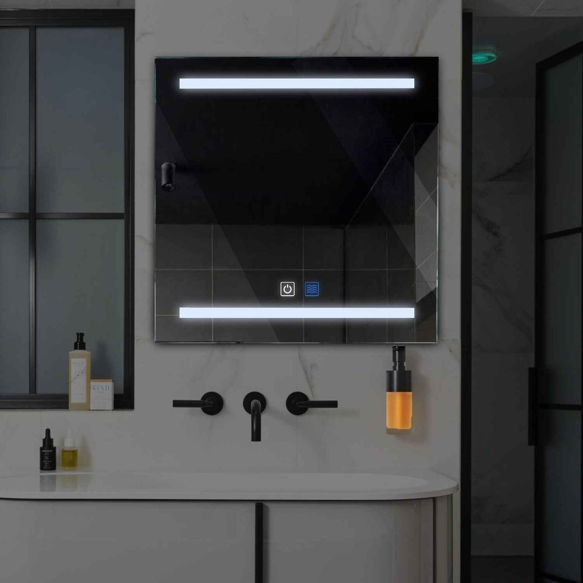 Square LED Mirror | Touch Buttons | Anti-Fog Function | Cool White Light - Reyze Salono Series Model 4