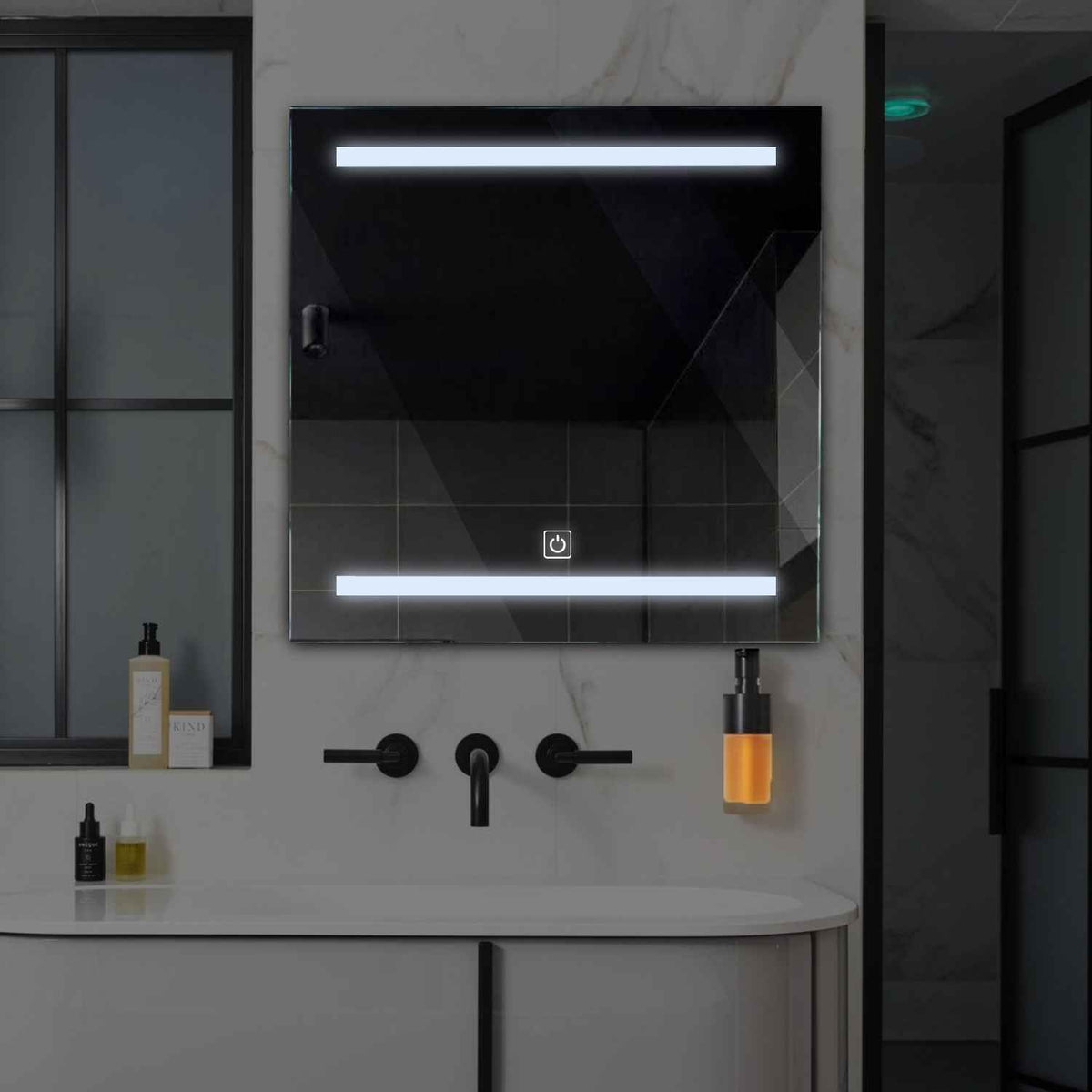 Square LED Mirror | Touch Button | Cool White Light - Reyze Salono Series Model 4