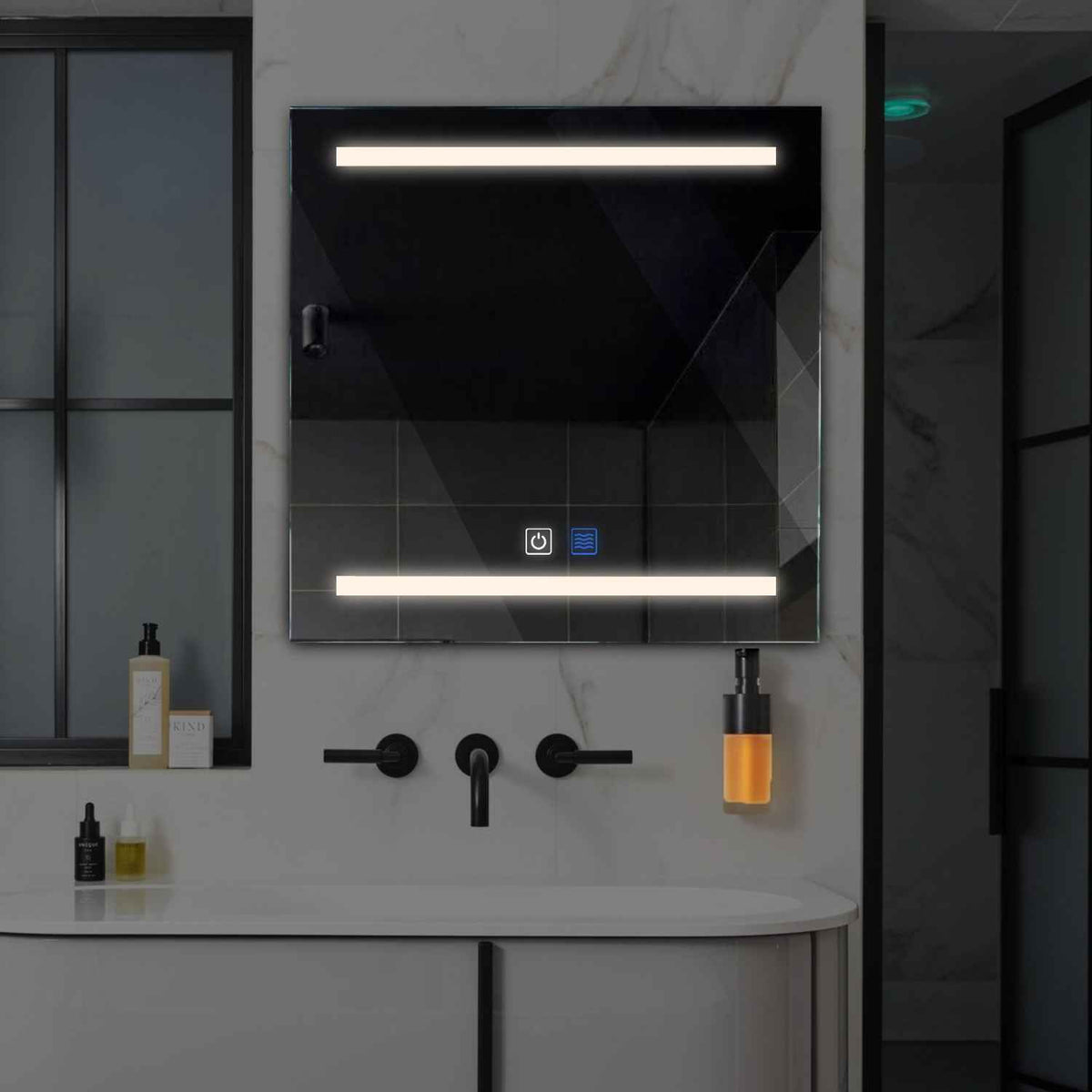 Square LED Mirror | Touch Buttons | Anti-Fog Function | Neutral White Light - Reyze Salono Series Model 4