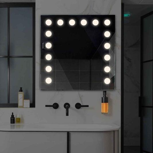 Square LED Mirror | Wall Switch Control | Neutral White Light - Reyze Salono Series Model 6