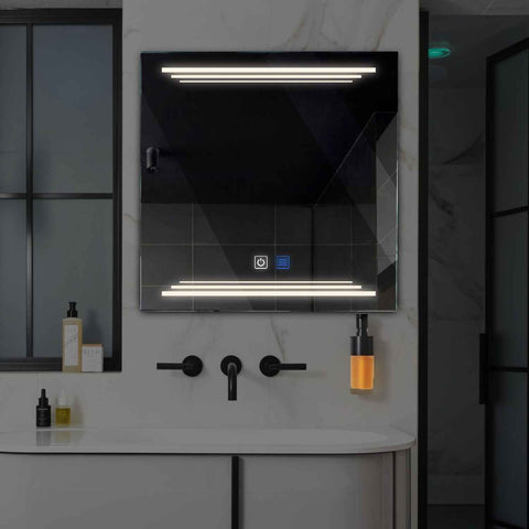 Square LED Mirror | Touch Buttons | Anti-Fog Function | Neutral White Light - Reyze Salono Series Model 7