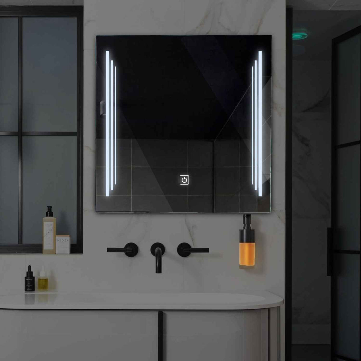Square LED Mirror | Touch Button | Cool White Light - Reyze Salono Series Model 8
