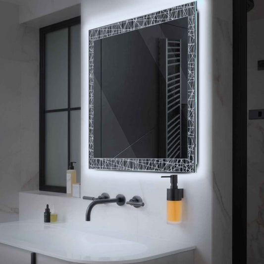 Square LED Mirror | Wall Switch Control | Cool White Light - Reyze Simetria Series Model 1