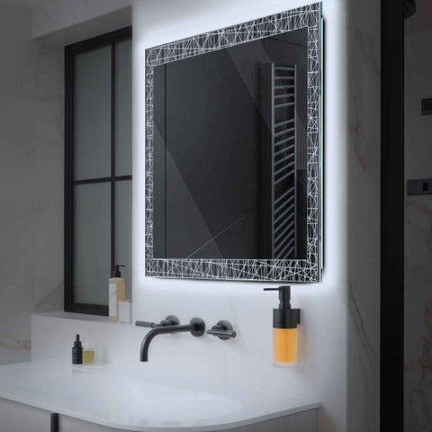 Square LED Mirror | Wall Switch Control | Cool White Light - Reyze Simetria Series Model 1