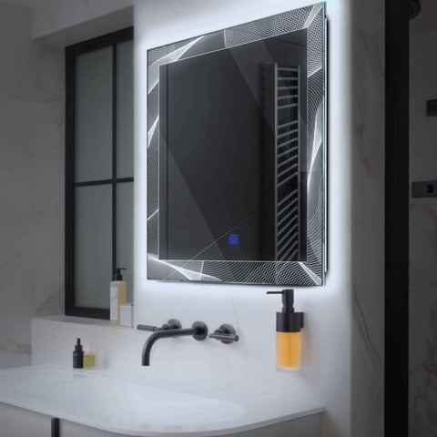 Square LED Mirror | Touch Button | Cool White Light - Reyze Simetria Series Model 2