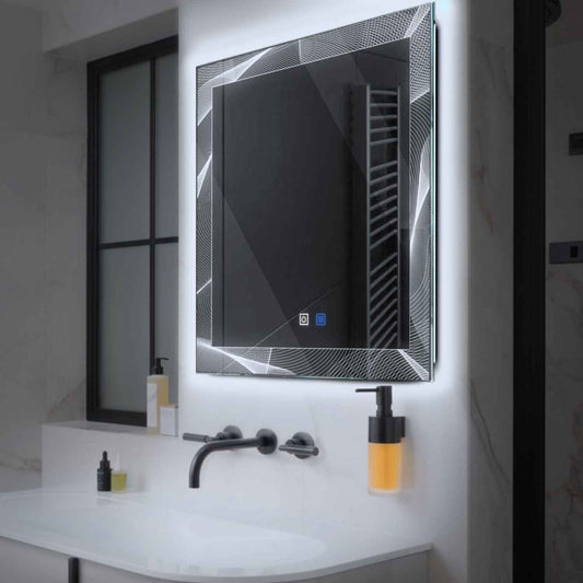 Square LED Mirror | Touch Buttons | Anti-Fog Function | Cool White Light - Reyze Simetria Series Model 2