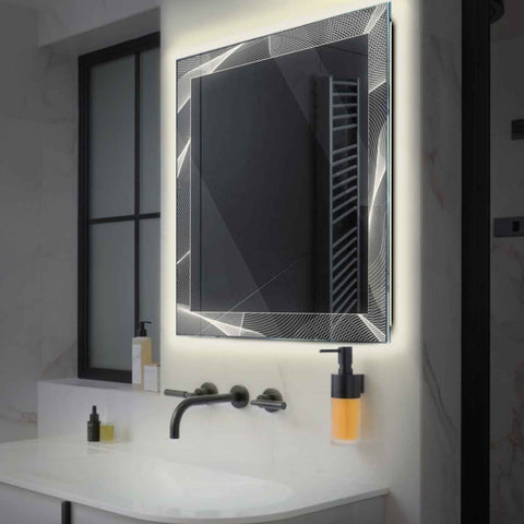 Square LED Mirror | Wall Switch Control | Neutral White Light - Reyze Simetria Series Model 2