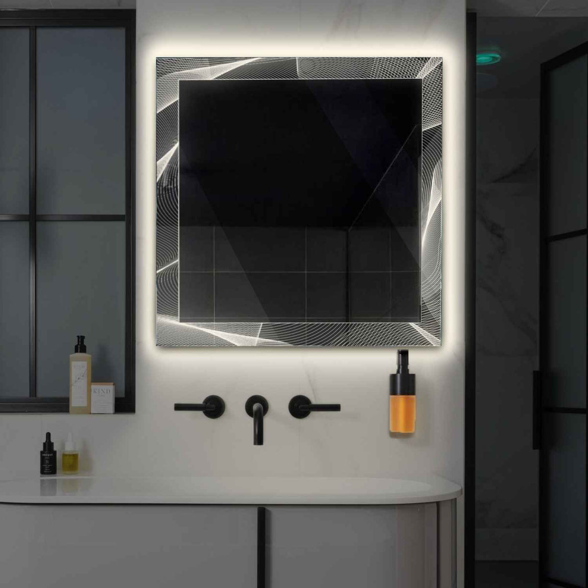 Square LED Mirror | Wall Switch Control | Neutral White Light - Reyze Simetria Series Model 2