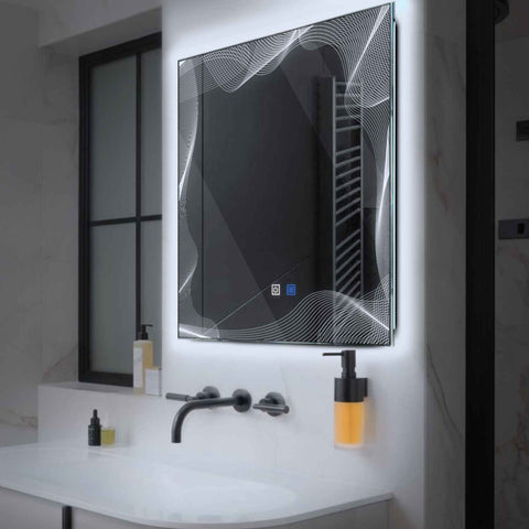 Square LED Mirror | Touch Buttons | Anti-Fog Function | Cool White Light - Reyze Simetria Series Model 3