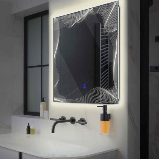 Square LED Mirror | Touch Button | Neutral White Light - Reyze Simetria Series Model 3