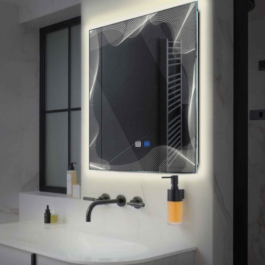 Square LED Mirror | Touch Buttons | Anti-Fog Function | Neutral White Light - Reyze Simetria Series Model 3