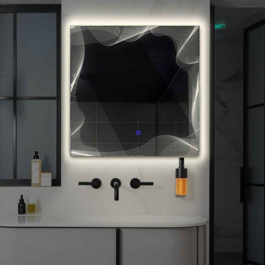 Square LED Mirror | Touch Button | Neutral White Light - Reyze Simetria Series Model 3