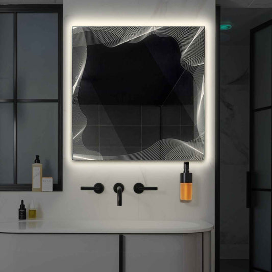 Square LED Mirror | Wall Switch Control | Neutral White Light - Reyze Simetria Series Model 3