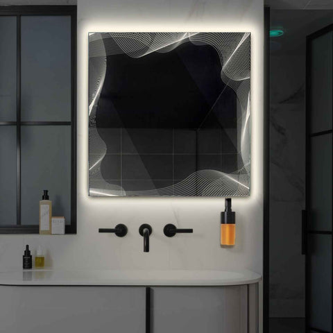 Square LED Mirror | Wall Switch Control | Neutral White Light - Reyze Simetria Series Model 3