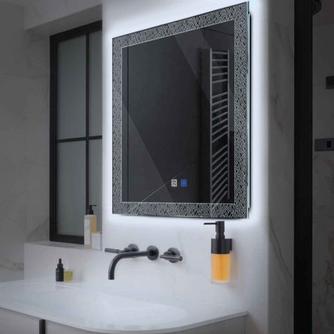 Square LED Mirror | Touch Buttons | Anti-Fog Function | Cool White Light - Reyze Simetria Series Model 5