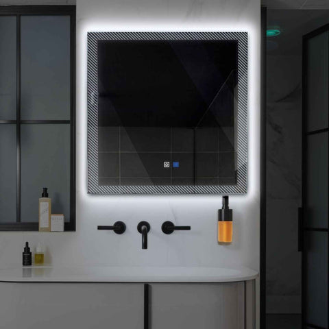 Square LED Mirror | Touch Buttons | Anti-Fog Function | Cool White Light - Reyze Simetria Series Model 7