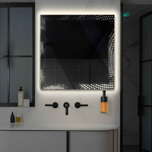 Square LED Mirror | Wall Switch Control | Neutral White Light - Reyze Simetria Series Model 8