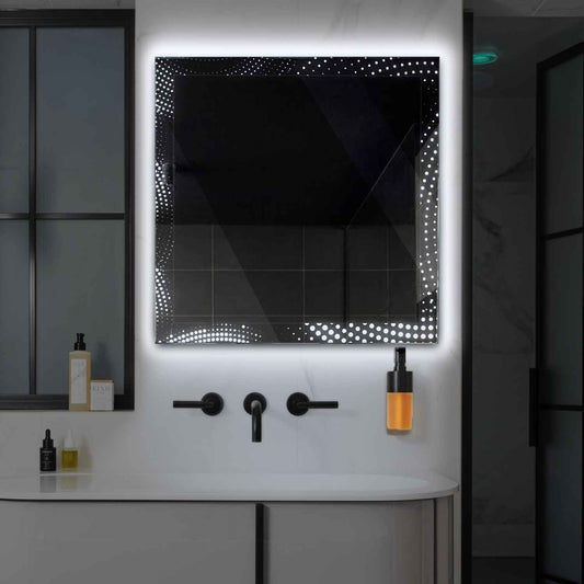Square LED Mirror | Wall Switch Control | Cool White Light - Reyze Simetria Series Model 8