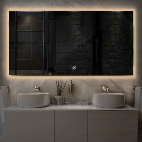 Horizontal LED Mirror | Touch Button | Warm White Light - Reyze Ambient Series Model 1