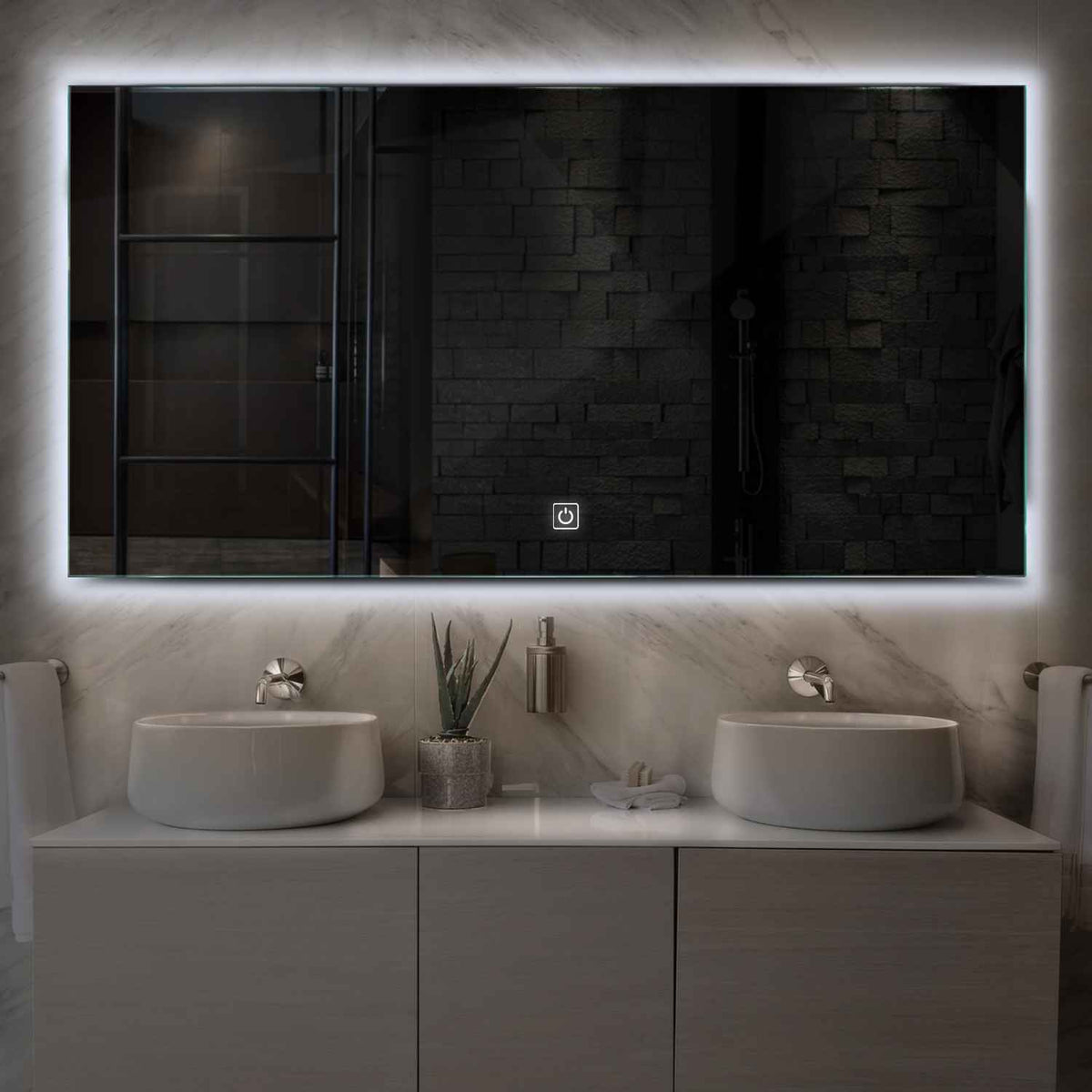 Horizontal LED Mirror | Touch Button | Cool White Light - Reyze Ambient Series Model 1