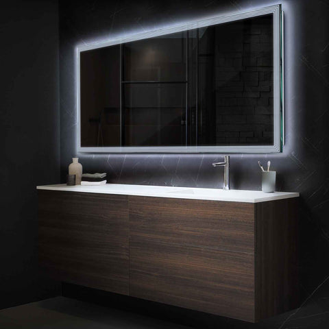 Horizontal LED Mirror | Wall Switch Control | Cool White Light - Reyze Edge Series Model 1