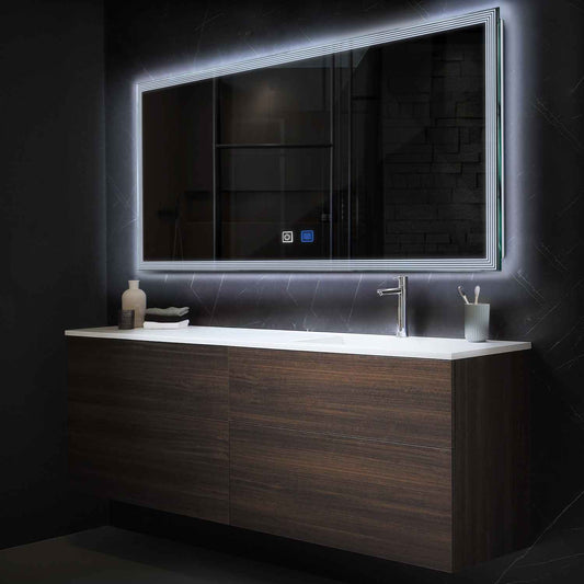 Horizontal LED Mirror | Touch Buttons | Anti-Fog Function | Cool White Light - Reyze Edge Series Model 1