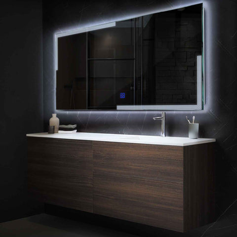 Horizontal LED Mirror | Touch Button | Cool White Light - Reyze Edge Series Model 2