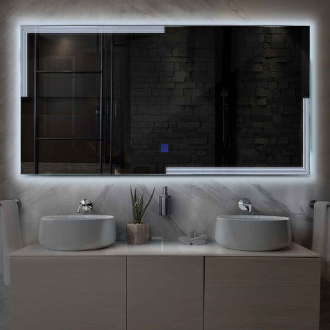 Horizontal LED Mirror | Touch Button | Cool White Light - Reyze Edge Series Model 2