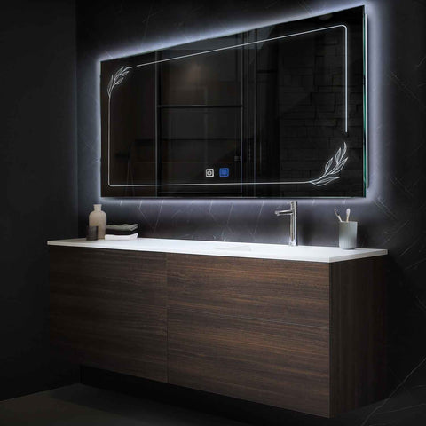 Horizontal LED Mirror | Touch Buttons | Anti-Fog Function | Cool White Light - Reyze Good Vibes Series Model 1