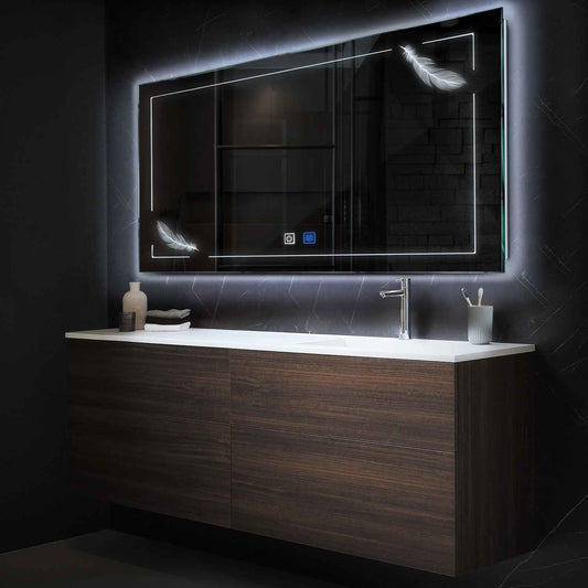 Horizontal LED Mirror | Touch Buttons | Anti-Fog Function | Cool White Light - Reyze Good Vibes Series Model 2