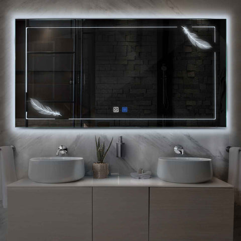Horizontal LED Mirror | Touch Buttons | Anti-Fog Function | Cool White Light - Reyze Good Vibes Series Model 2