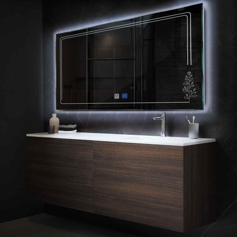 Horizontal LED Mirror | Touch Buttons | Anti-Fog Function | Cool White Light - Reyze Good Vibes Series Model 3