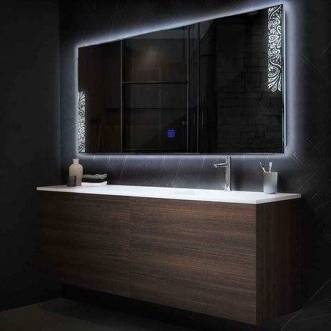 Horizontal LED Mirror | Touch Button | Cool White Light - Reyze Good Vibes Series Model 4