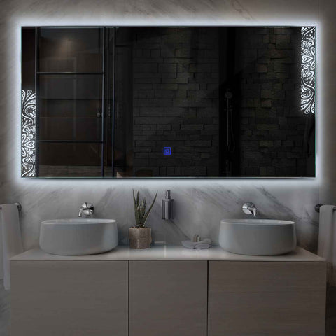 Horizontal LED Mirror | Touch Button | Cool White Light - Reyze Good Vibes Series Model 4
