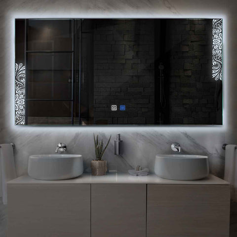 Horizontal LED Mirror | Touch Buttons | Anti-Fog Function | Cool White Light - Reyze Good Vibes Series Model 4