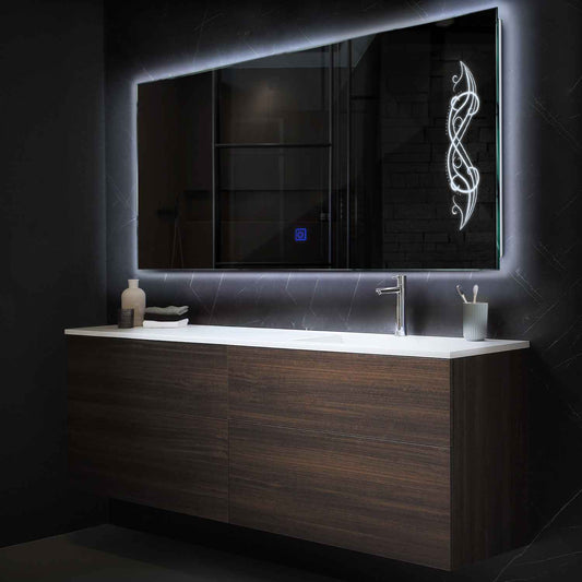 Horizontal LED Mirror | Touch Button | Cool White Light - Reyze Good Vibes Series Model 6